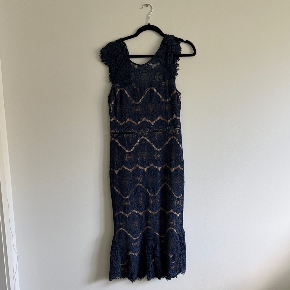 Just Me Navy Lace Midi Dress with Nude Lining